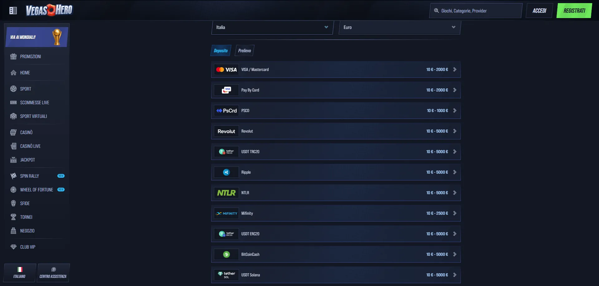 Metodi di pagamento VegasHero Casino &mdash; depositi e prelievi veloci in Italia